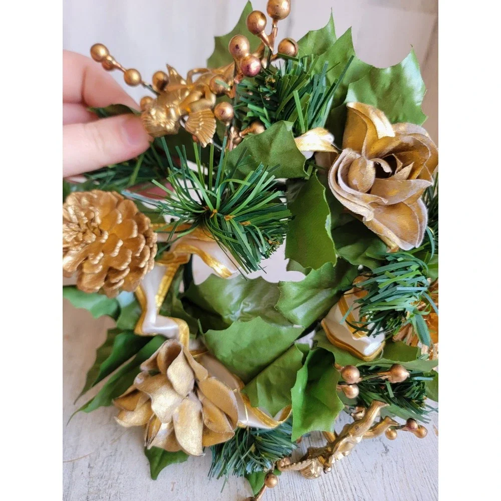 Rustic miniature wreath Angel Cherub Golden hanging Xmas home decor